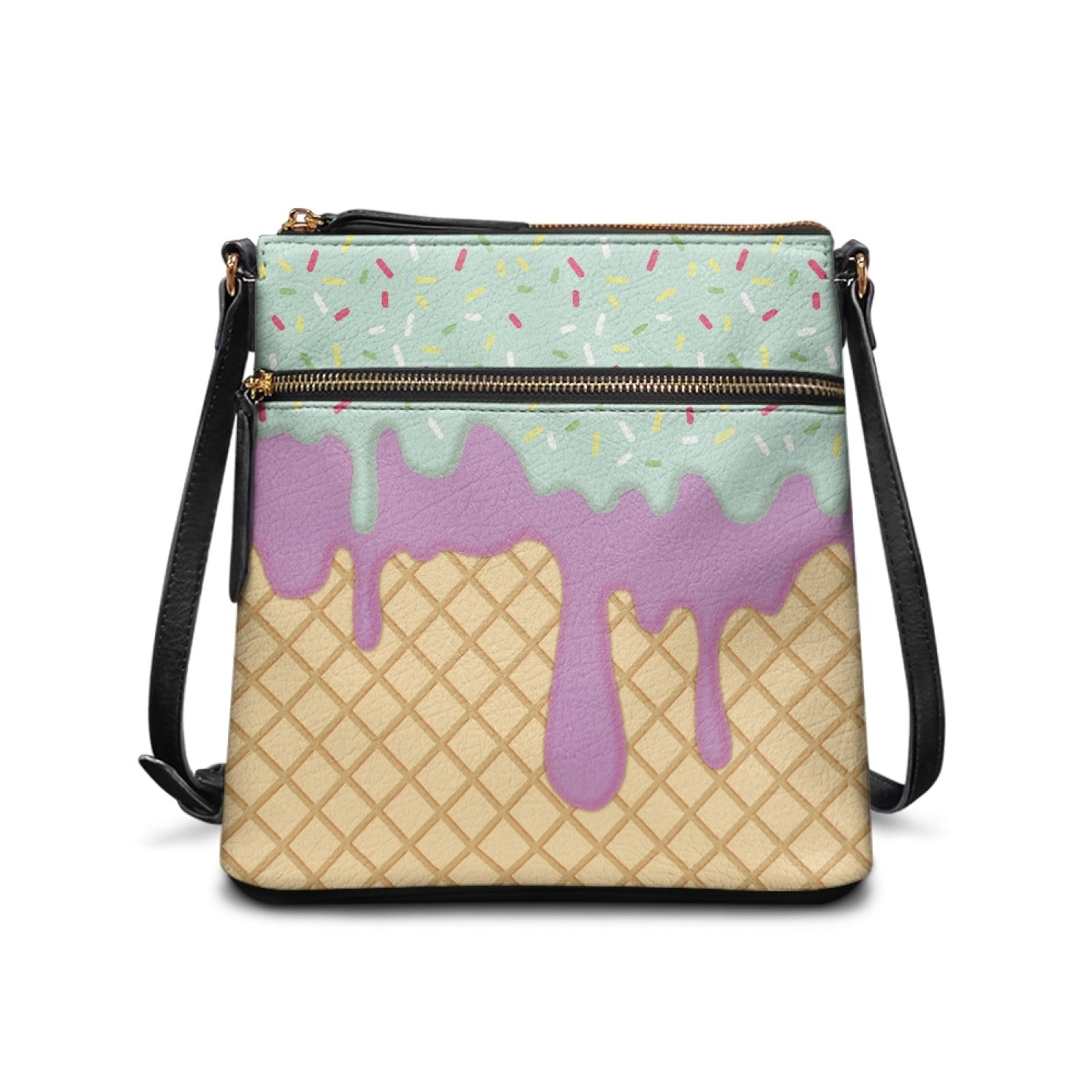 LedBack Biscuit Print Women Leather Crossbody Satchel Bag with Zipper Pockets, Portable Hobo Purse with Adjustable Strap, Cross Body Purse Handbag for Ladies, Beige