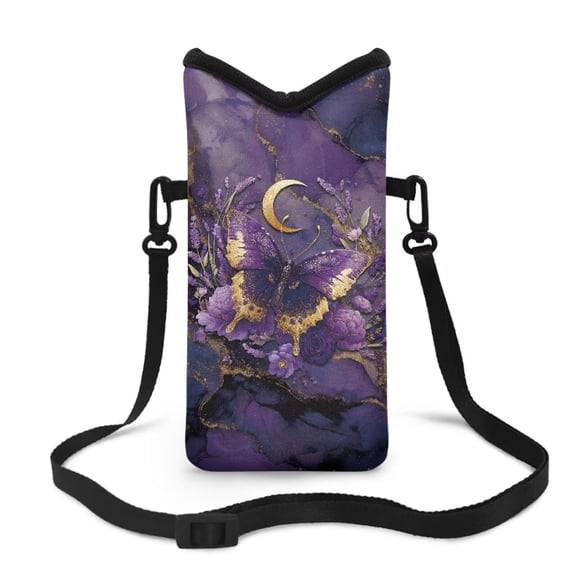 LedBack Butterfly Flower Print Crossbody Phone Bag with Strap Moon Marble Print Phone Sleeve Pouch Case Neoprene Cellphone Purse Bag for Women Men