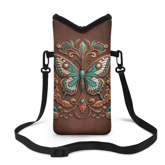 LedBack Butterfly Print Cell Phone Pouch with Strap Small Cellphone Purse Bag 8'' x 4'' Neoprene Phone Sleeve Pouch with Adjustable Strap