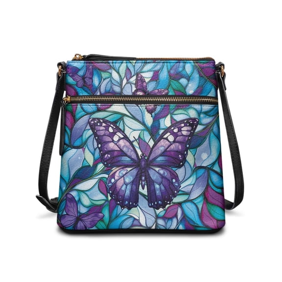 LedBack Butterfly Print Leather Shoulder Handbag Hobo Bag Satchel Purse Handbag with Adjustable Strap, Large Zipper Crossbody Bag Clutch Purse Messenger Bag for Women Lady, Blue