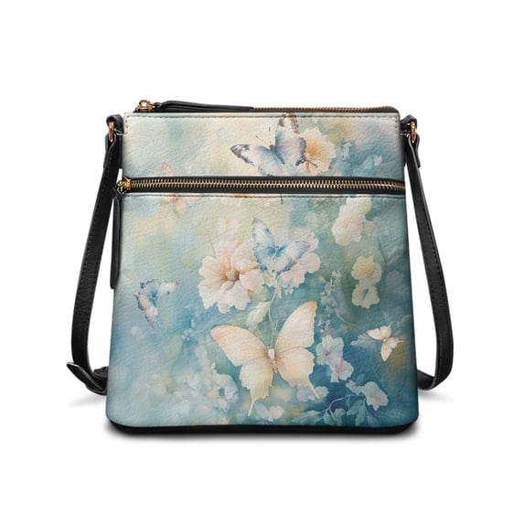 LedBack Butterfly Print Women Shoulder Purse Sling Hobo Bag with Multi Zipper Pockets, Leather Women Crossbody Satchel Handbag with Adjustable Strap, Blue
