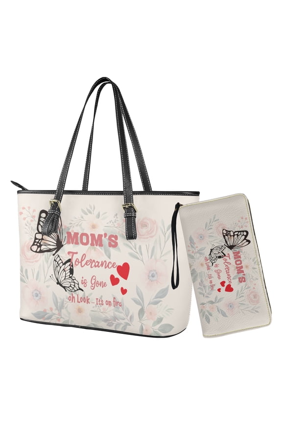 Butterfly Rose Printed Handbag and Wallet Set Womens Purse and Wallet Set Lightweight Hobo Bag Satchels Top Handle Tote Bag with Matching Clutch Purse Mom's Tolerance is Gone