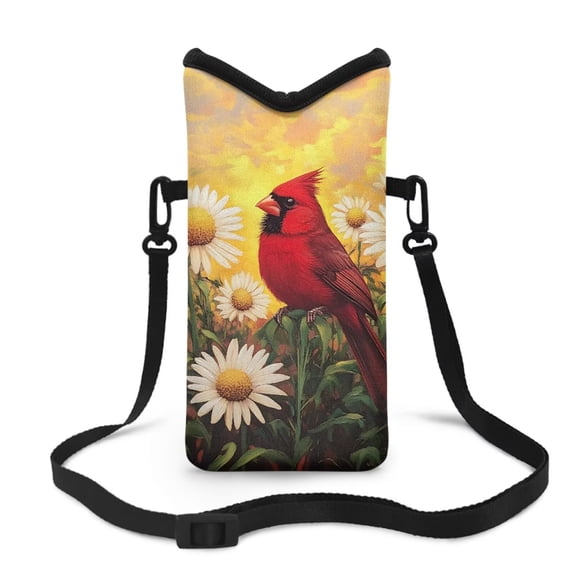 LedBack Cardinal Daisy Print Cell Phone Pouch for Women Neoprene Cell Phone Sleeve Pouch Case with Adjustable Strap 8'' x 4'' Cellphone Purse Bag for Men