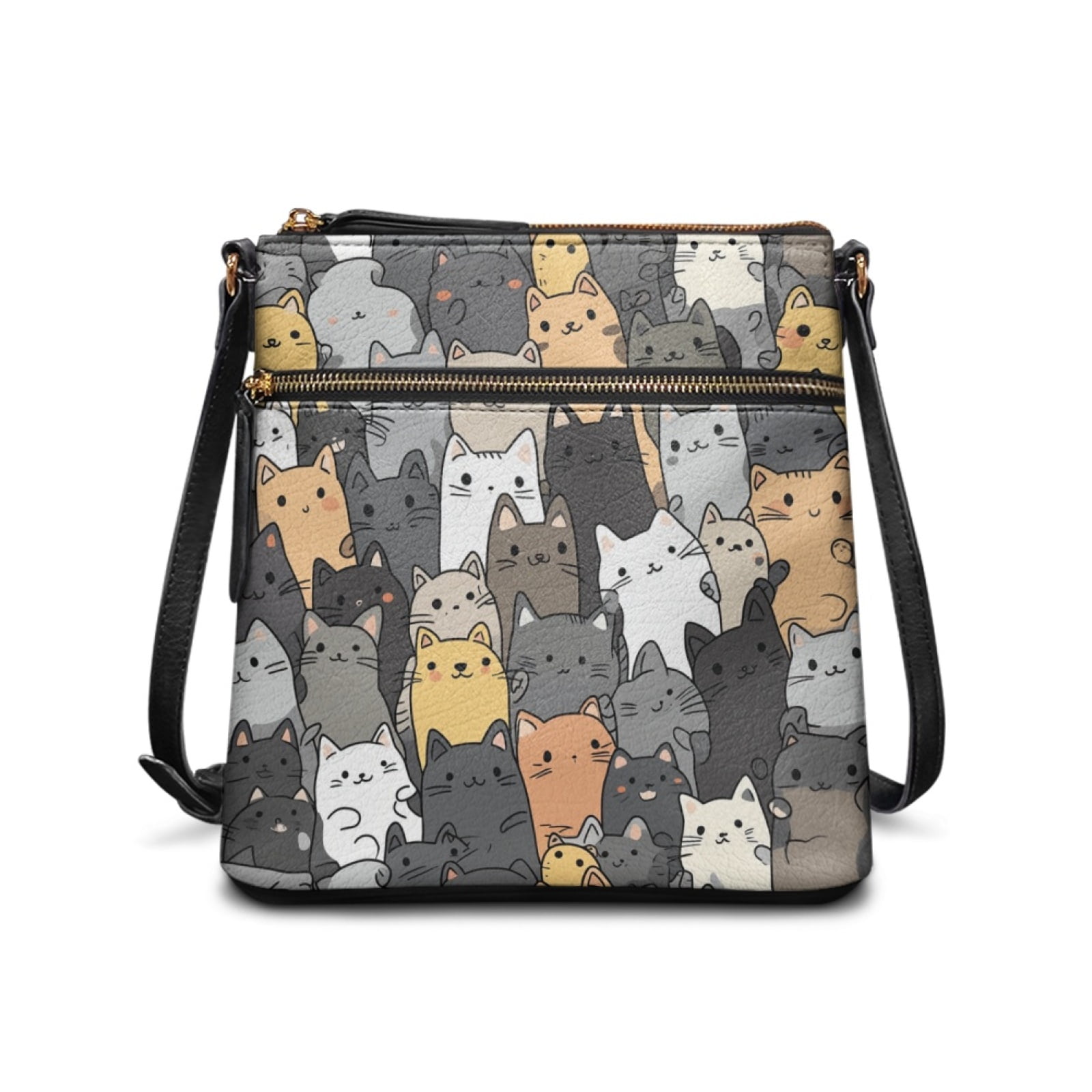 LedBack Cartoon Cat Leather Satchel Purse Handbag for Women Crossbody Shoulder Hobo Bag with Adjustable Strap Multi Pocket Messenger Bag for Work Shopping, Grey