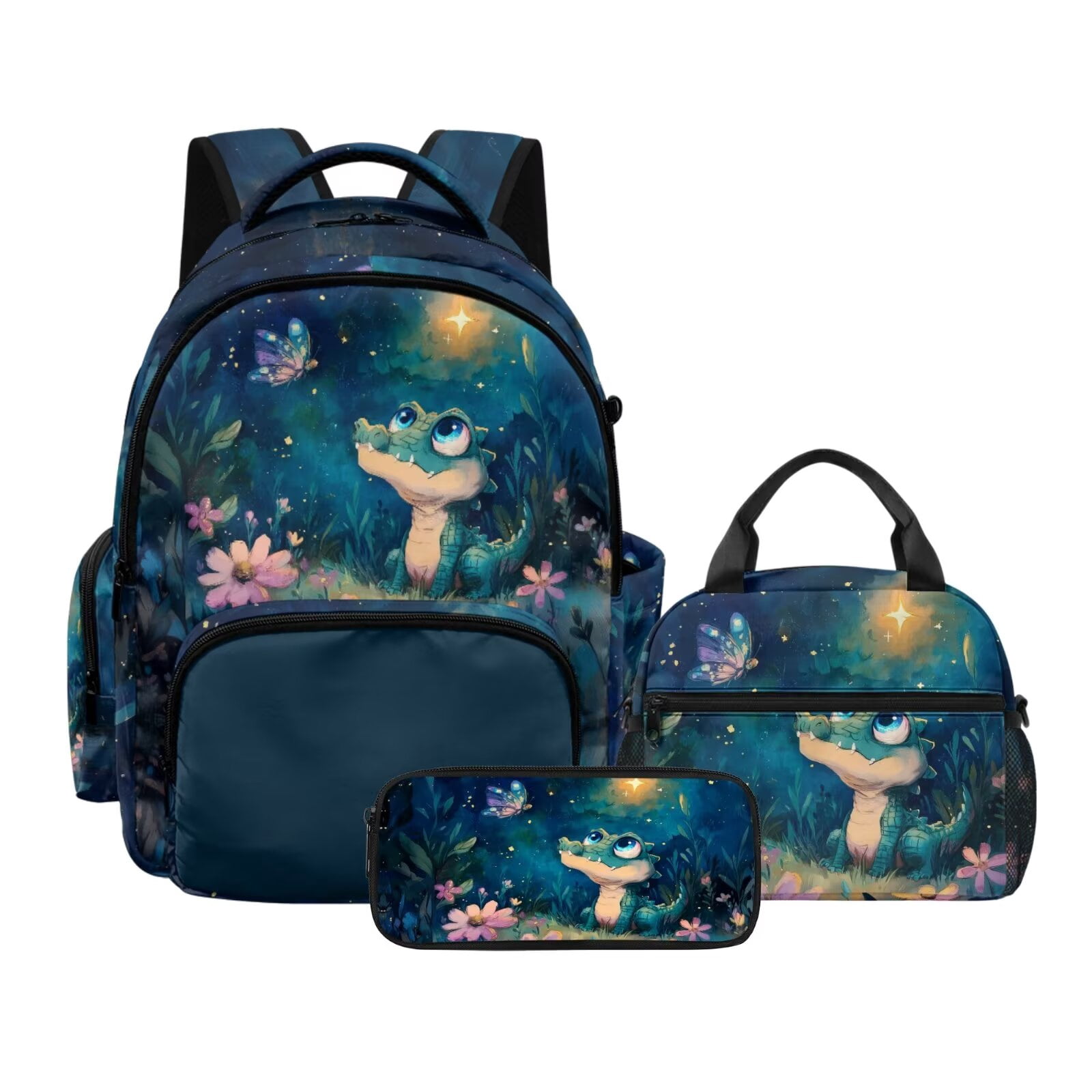 574 backpack kids LedBack Cartoon Crocodile Print Kids Backpack Set of 3, Butterfly Floral  Printed School Bag with Insulated Lunch Box, Lightweight Kids Backpack and