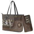 thumbnail image 1 of LedBack Cat Daisy Print Tote Bag with Purse Lightweight Leather Handbag and Wallet Set for Women Waterproof Totes Top Handle Handbag with Matching Clutch Purse, Brown, 1 of 4
