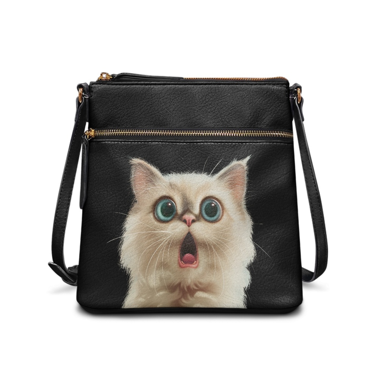LedBack Cat Print PU Leather Satchel Purse Handbag for Women Ladies, Crossbody Hobo Purse Zipper Shoulder Handbag with Adjustable Strap for Shopping Travel, Black