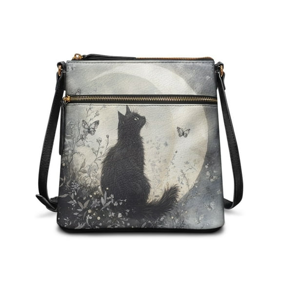LedBack Cat Print Women Crossbody Hobo Bag Leather Satchel Bag with Adjustable Strap, Portable Sling Bag Shoulder Handbag Messenger Bag for Shopping Travel, Grey