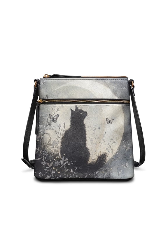 Cat Print Women Crossbody Hobo Bag Leather Satchel Bag with Adjustable Strap, Portable Sling Bag Shoulder Handbag Messenger Bag for Shopping Travel, Grey