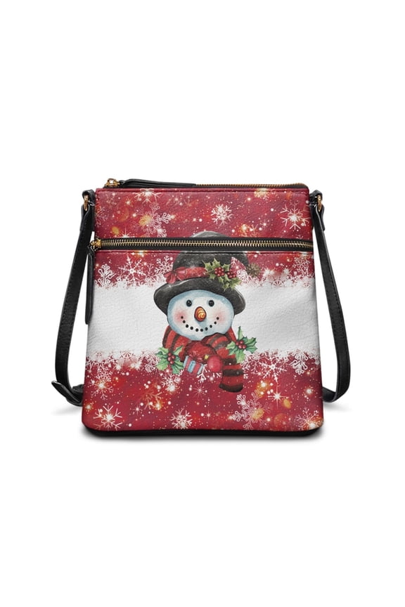 Christmas Snowman Print Crossbody Purses for Women Soft Leather Women's Shoulder Handbags Satchel Purse Sling Hobo Bag with Zipper Pocket Adjustable Strap, Red
