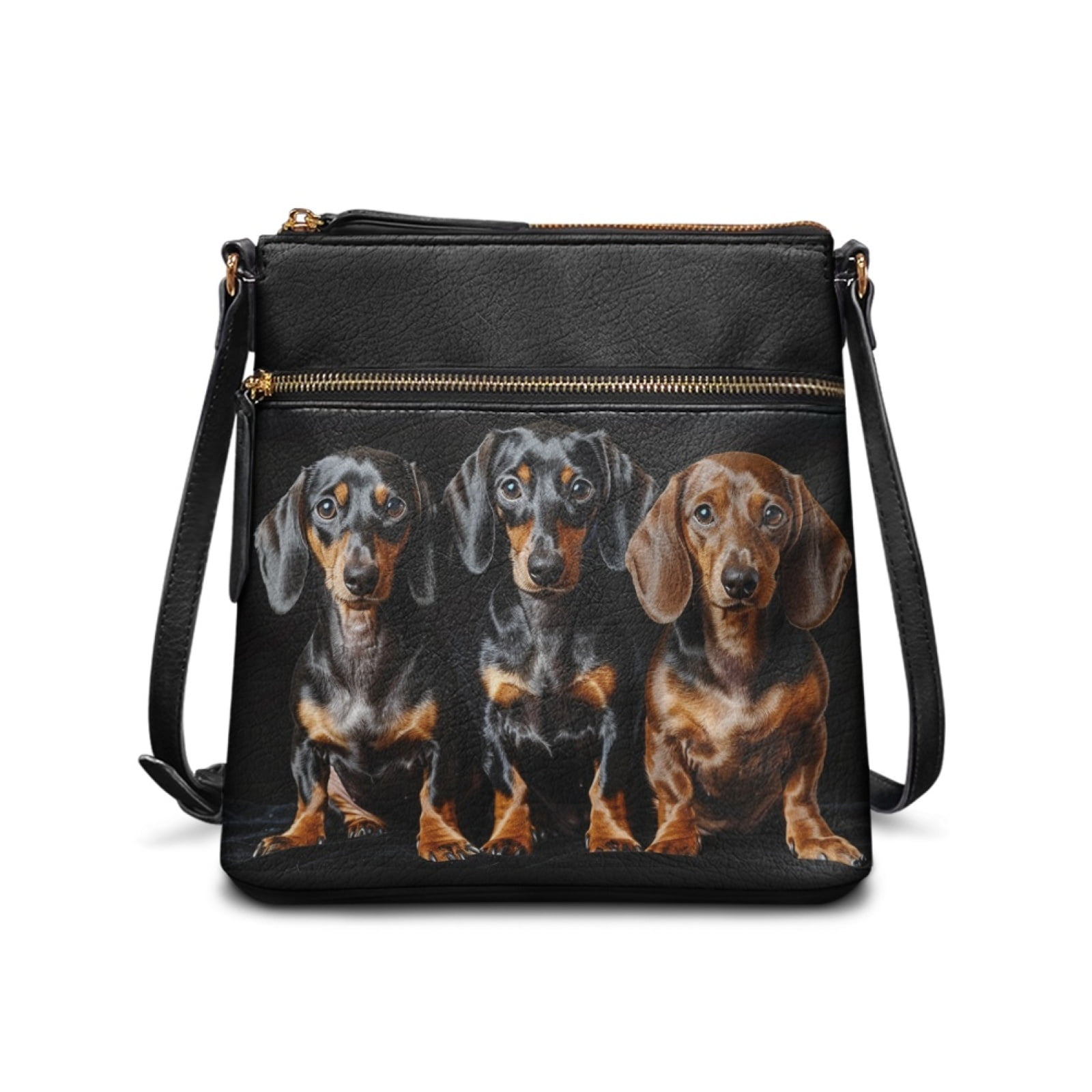 LedBack Dachshund Print Leather Crossbody Bags for Women Portable Dog Print Leather Crossbody Purses Medium Size Ladies Sling Shoulder Purse Handbag Wallet, Black