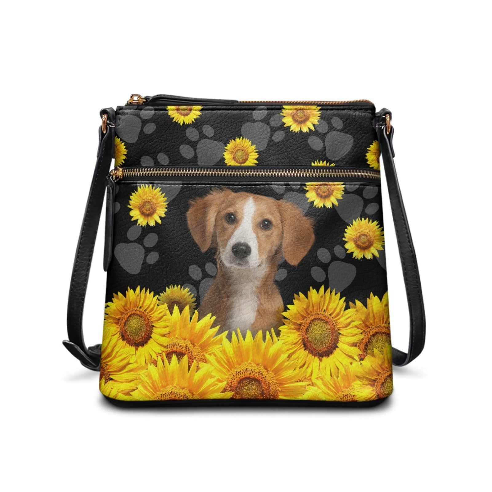 LedBack Dachshund Print Leather Satchel Purse for Women, Portable Crossbody Handbag Purse Shoulder Bag with Adjustable Strap, Medium Size Hobo Handbag with Zipper Pockets, Black