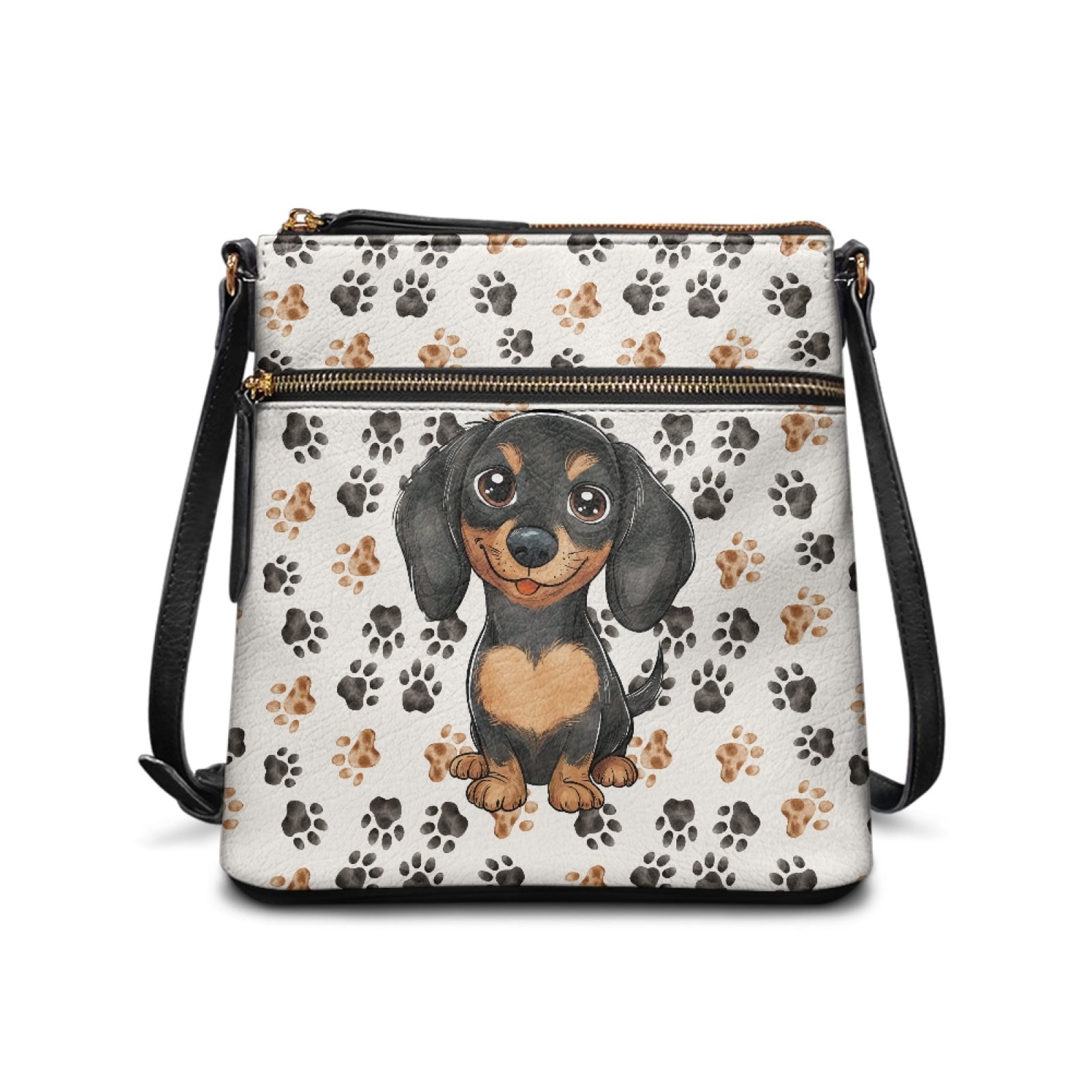 LedBack Dachshund Print Women Crossbody Bags Leather Hobo Bag Sling Shoulder Handbag with Adjustable Strap, Portable Satchel Purse Bag with Zipper Pockets for Shopping Work, White