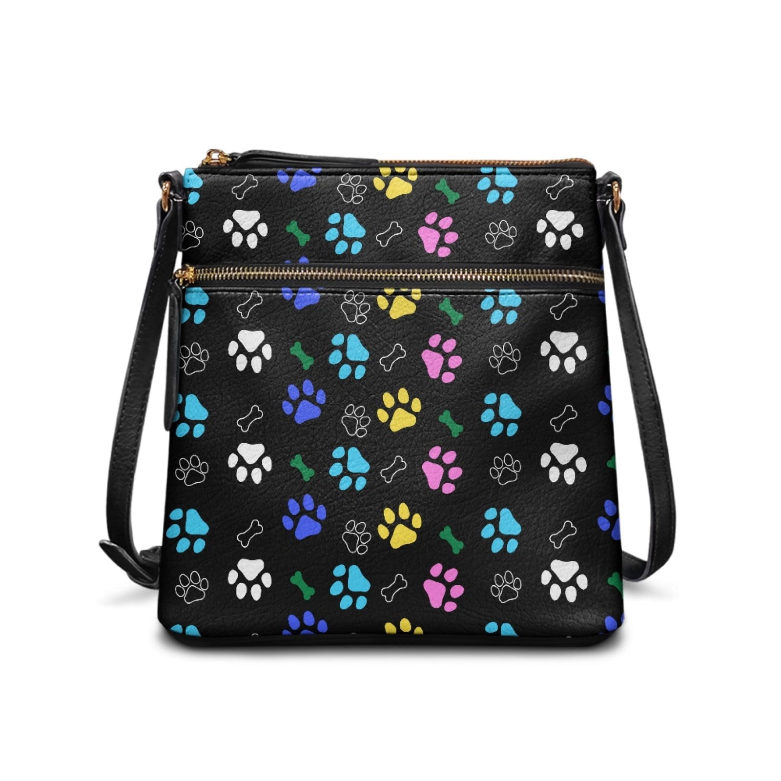 LedBack Dog Paw Print PU Leather Shoulder Purse Handbag for Women Ladies, Crossbody Hobo Purse Zipper Satchel Handbag with Adjustable Strap for Shopping Travel, Black