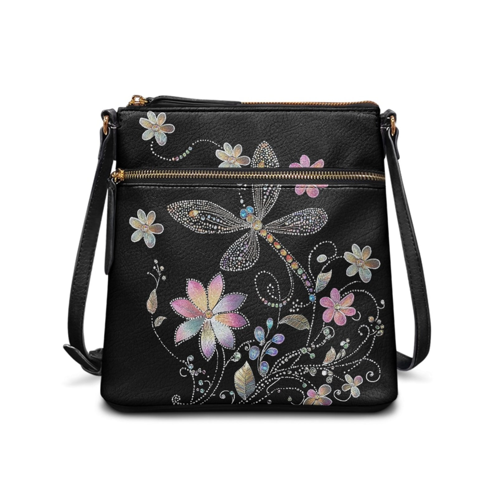 LedBack Dragonfly Leather Crossbody Purses for Women Multi Pocket Satchel Purse Shoulder Handbag Sling Messenger Bag with Adjustable Strap for Travel Daily Use, Green