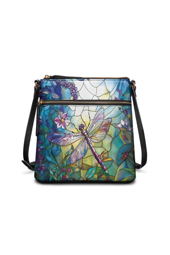 Dragonfly Print Large Leather Hobo Bag Zipper Satchel Purse with Adjustable Strap, Portable Crossbody Handbag Shoulder Bag Messenger Bag for Women Lady, Blue