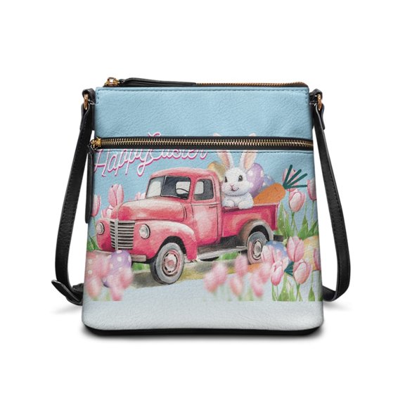 LedBack Easter Eggs Crossbody Purse for Women, Rabbit Hobo Bag Satchel Purse Leather Shoulder Handbag Multi Pocket Messenger with Adjustable Strap, Blue