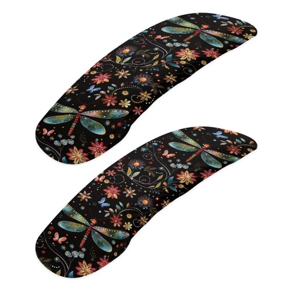 LedBack Flowers Dragonfly Printed Office Chair Armrest Covers Set of 2, Stretchy Soft Office Chair Arms Rest Covers Removable Washable Arms Protector Covers for Office Computer Chair
