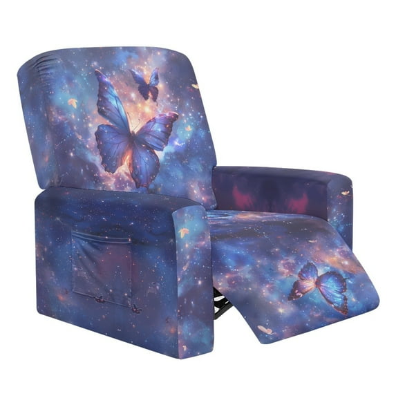 LedBack Galaxy Butterfly Printed Stretch Recliner Slipcovers Washable 4 Pieces Lazy Boy Chair Covers with Storage Pocket Dustproof Sofa Couch Cover Set for Living Room, Blue
