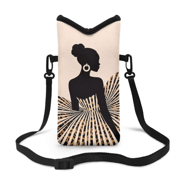LedBack Girl Print Mobile Phone Bag for Women Men Neoprene Cell Phone Sleeve Pouch with Crossbody Strap for iPhone Samsung, 8'' x 4''