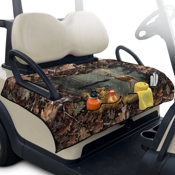 LedBack Heavy Duty Golf Cart Blanket Seat Covers Deer Camo Hunting Print Golf Cart Towel Seat Covers with Pockets Suitable for All Seasons, Brown