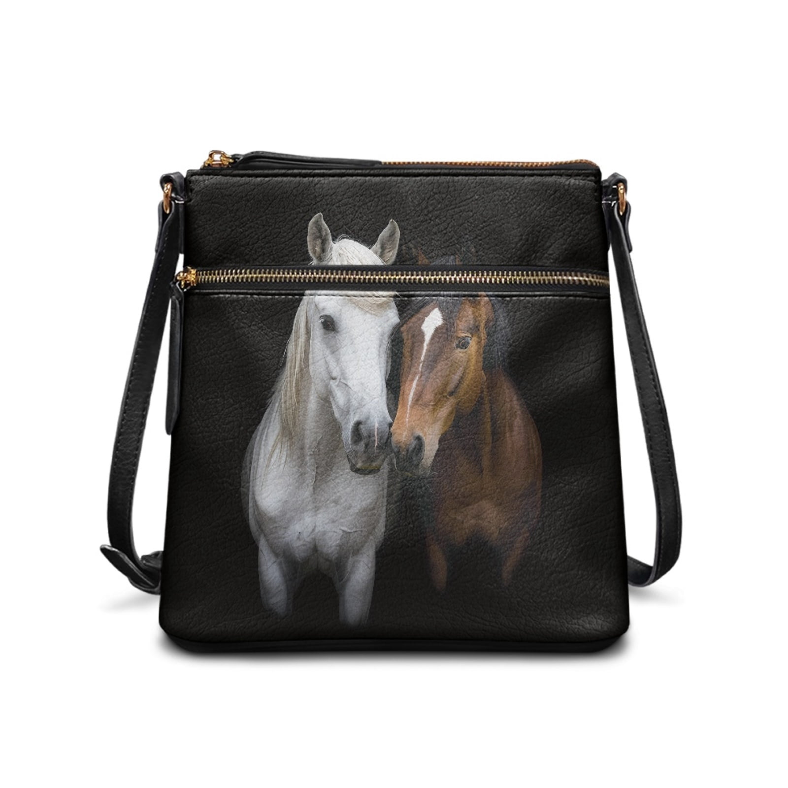 LedBack Horse Print Women Satchel Purse Crossbody Leather Hobo Bag Multi Pocket Shoulder Handbag Sling Messenger Bag for Travel Daily Use, Black