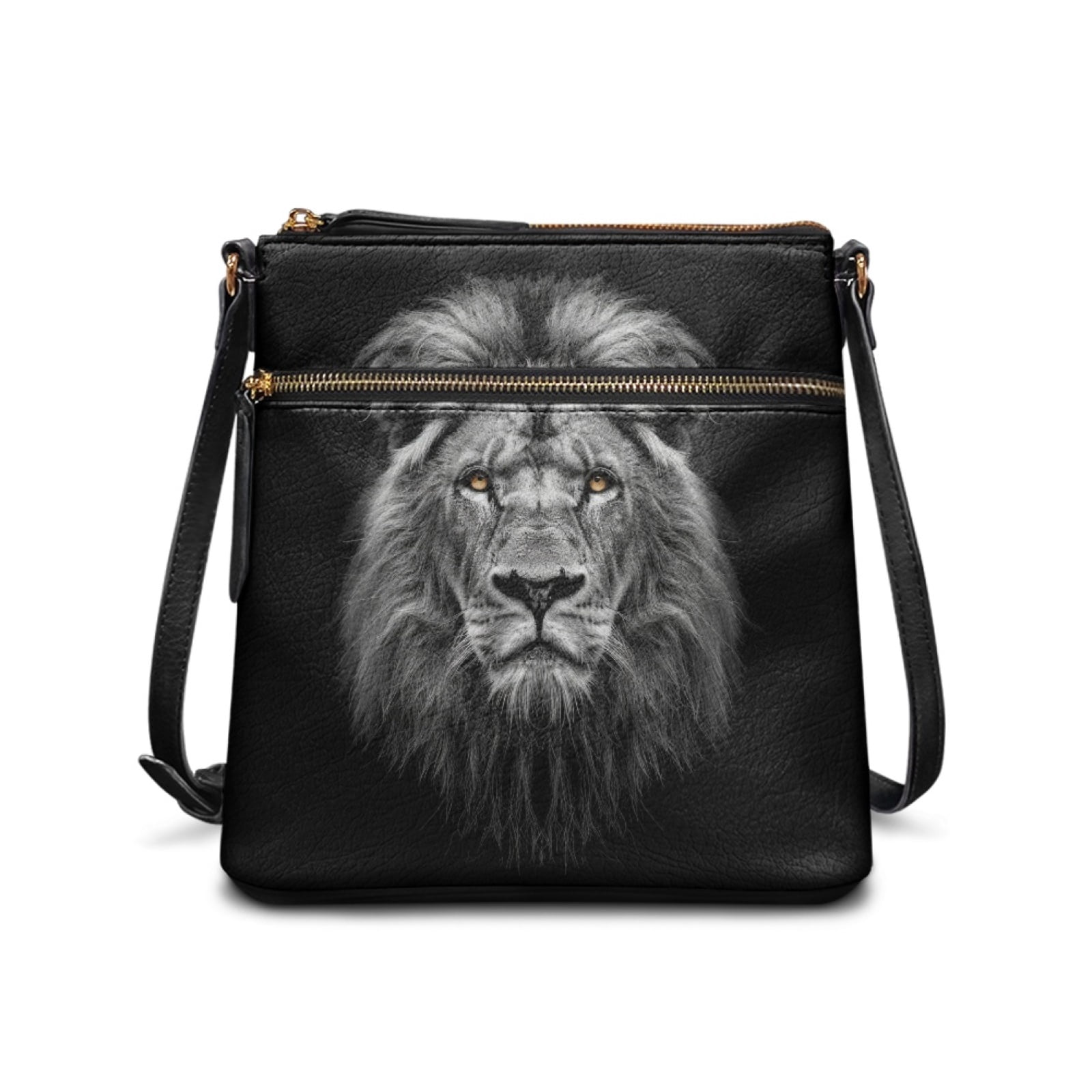 LedBack Lion Print Women's Crossbody Bag Leather Shoulder Handbag Sling Hobo Bag Multi Pocket Satchel Purse with Adjustable Shoulder Strap, Black