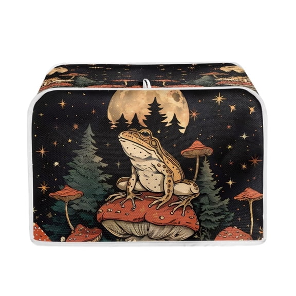 LedBack Mushroom Frog Print Toaster Cover for Kitchen, Forest Moon Print Bread Machine Cover Suitable for Most 4 Slice Toasters, Dust-proof Anti Fingerprint Bread Maker Cover