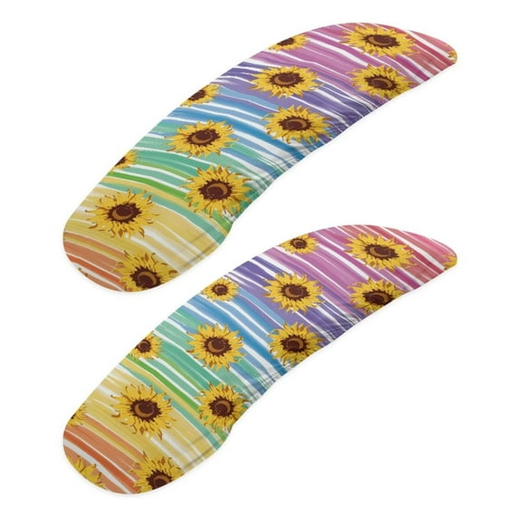 LedBack Office Chair Armrest Slipcovers Set of 2, Rainbow Stripe Sunflower Printed Armrest Slipcovers Pads Covers, Removable Washable Stretchy Arm Coves Protectors for Office Chair