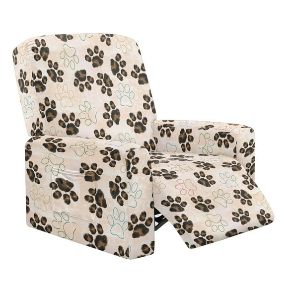 LedBack Paw Print Stretch Lazyboy Covers Couch Chair Cover Non Slip Leopard Print Small Recliner Sofa Slipcover with Arms 1 Seat Sofa Set Decorative Furniture Protector, Brown
