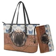 thumbnail image 1 of LedBack Pug Dog Printed Handbag and Wallet Set Boston Terrier Print Top Handle Shoulder Bag with Matching Wallet Leather Purses for Women Bucket Totes Hobo Bag, Brown, 1 of 4
