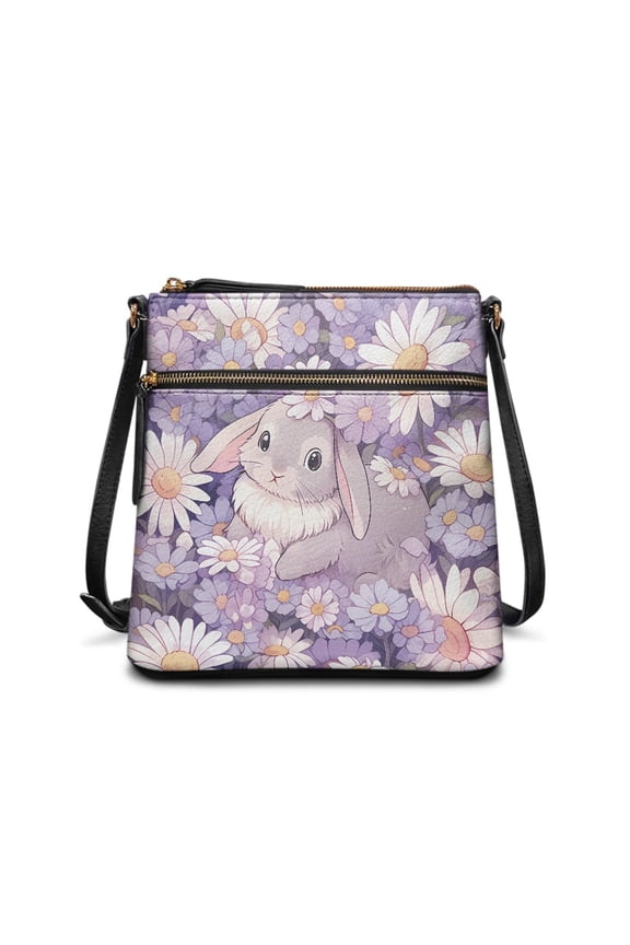Rabbit Daisy Leather Crossbody Bags for Women Zipper Hobo Bag Multi Pocket Satchel Handbag Sling Messenger Bag with Adjustable Strap for Travel Shopping Work, Purple