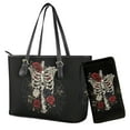 thumbnail image 1 of LedBack Skeleton Rose Printed Handbag and Wallet Set Large Top Handle Handbag Satchel with Matching Wristlet Wallet Waterproof Leather Tote Bag Shoulder Hobo Bag, Black, 1 of 4