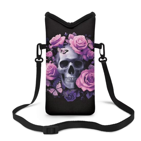 LedBack Skull Print Cell Phone Pouch Bag Rose Butterfly Print Cellphone Bag Waterproof Neoprene Phone Sleeve Pouch for iPhone Samsung, 8'' x 4''