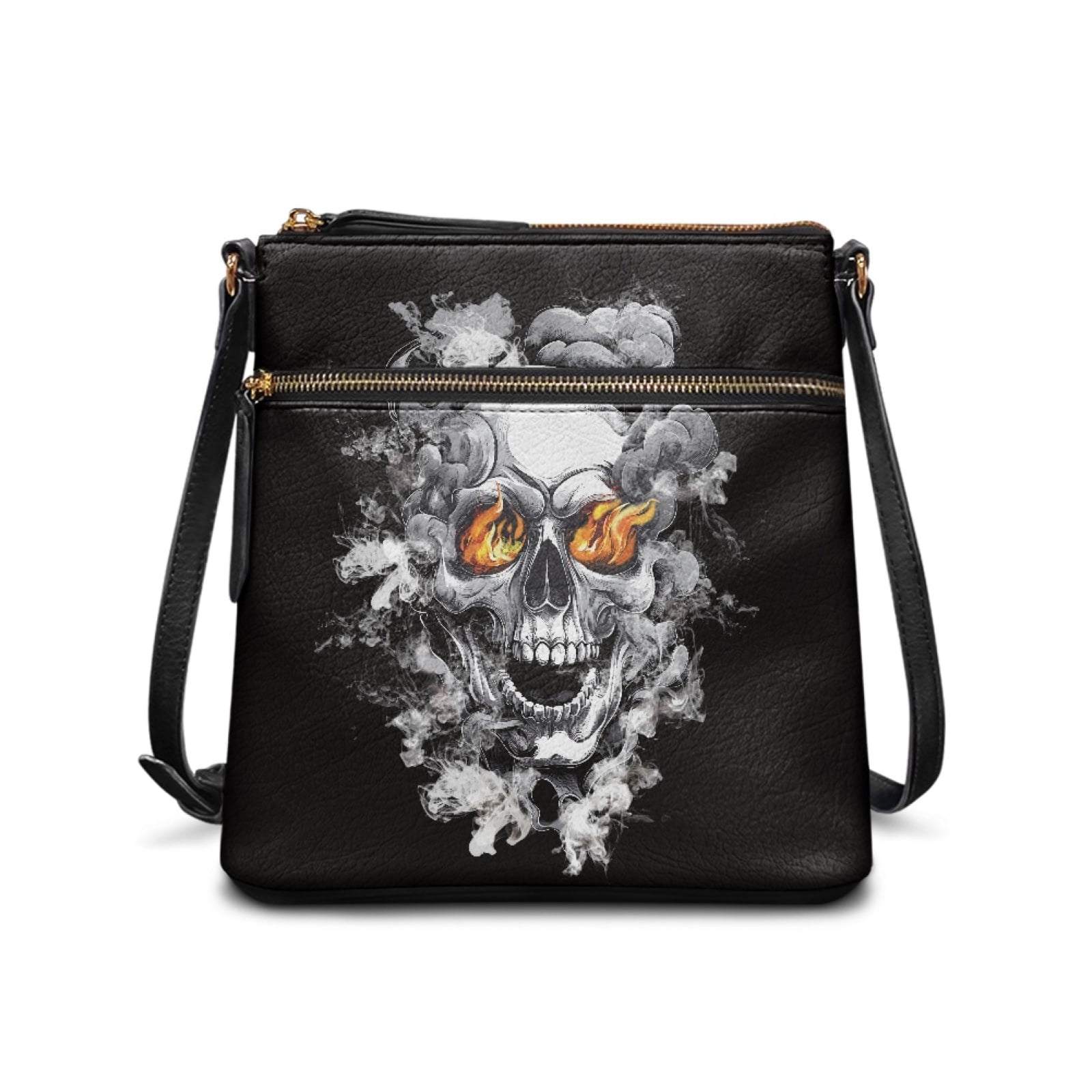LedBack Skull Print Crossbody Purse for Women Leather Hobo Bag Satchel Handbag, Zipper Shoulder Purse with Adjustable Shoulder Strap Multi Pocket, Black and Grey
