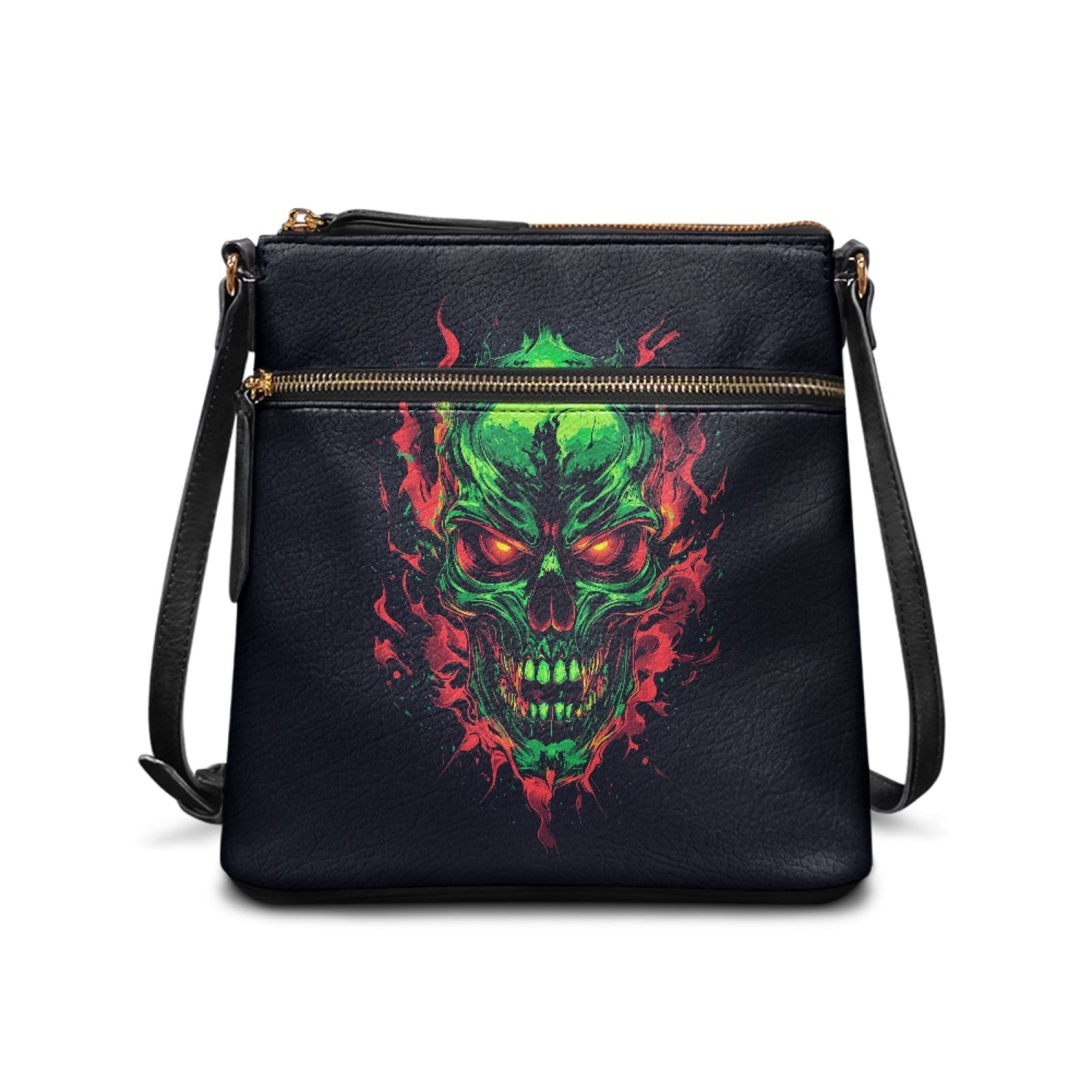 LedBack Skull Print Leather Cross Body Purses Shoulder Bag for Women Satchel Purse Multi Pocket Hobo Bag with Adjustable Strap for Shopping Work, Black