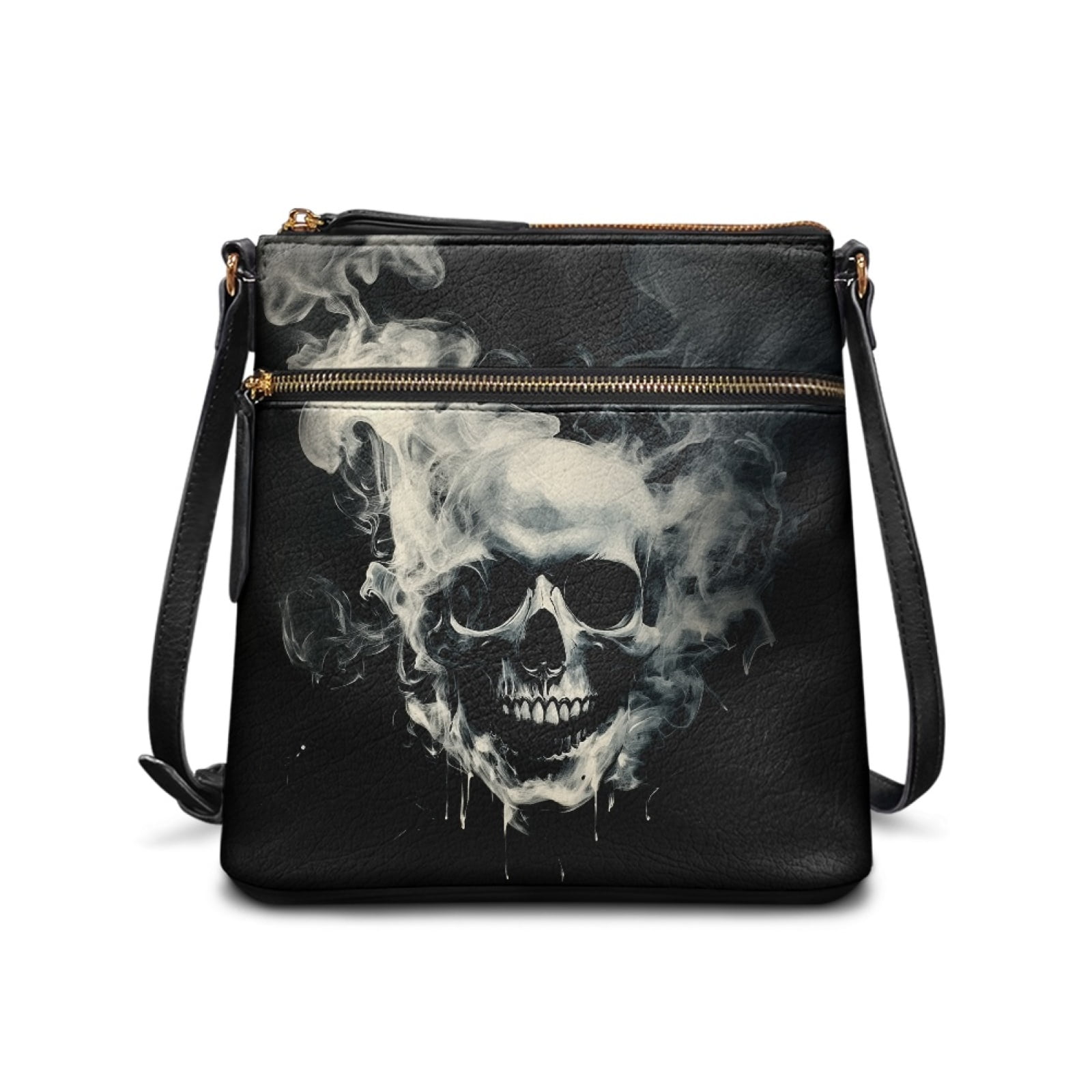 LedBack Skull Print Women Crossbody Hobo Bag Leather Shoulder Handbag Ladies Satchel Purse with Adjustable Strap, Portable Messenger Purse with Multi Pocket, Black