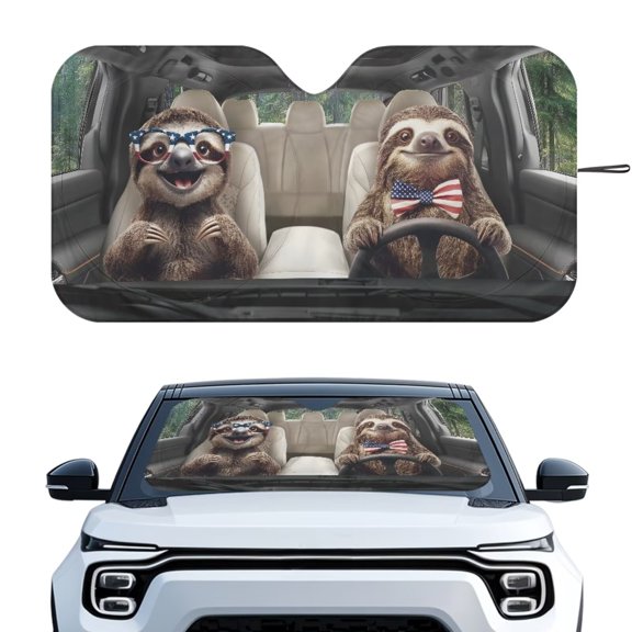 LedBack Sloth Print Car Sunshades for Windshield American Flag Print Car Windshield Sunshade Foldable Reflective Sun Visor Suitable for Truck Sedan SUV Cars