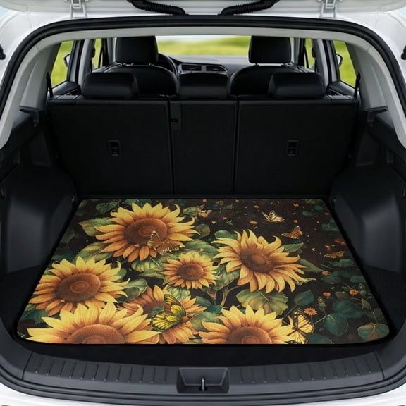 LedBack Sunflower Butterfly Print Trunk Mats for Cars Non-Slip & Heavy Duty Cargo Liners Scratch-Proof Pet Cargo Protector Suitable for Most Car Models