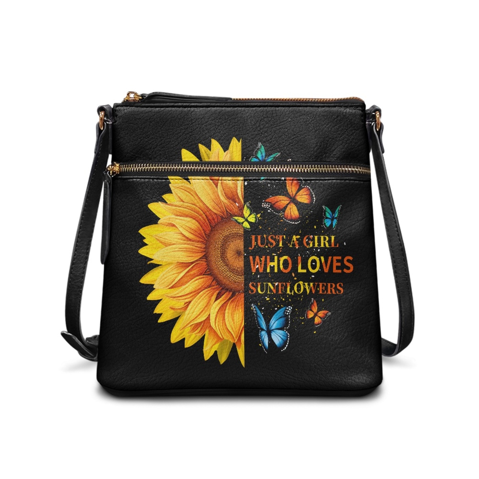 LedBack Sunflower Leather Crossbody Bags for Women, Sling Satchel Purses Shoulder Bag Hobo Purse with Adjustable Strap Multi Pockets, Black