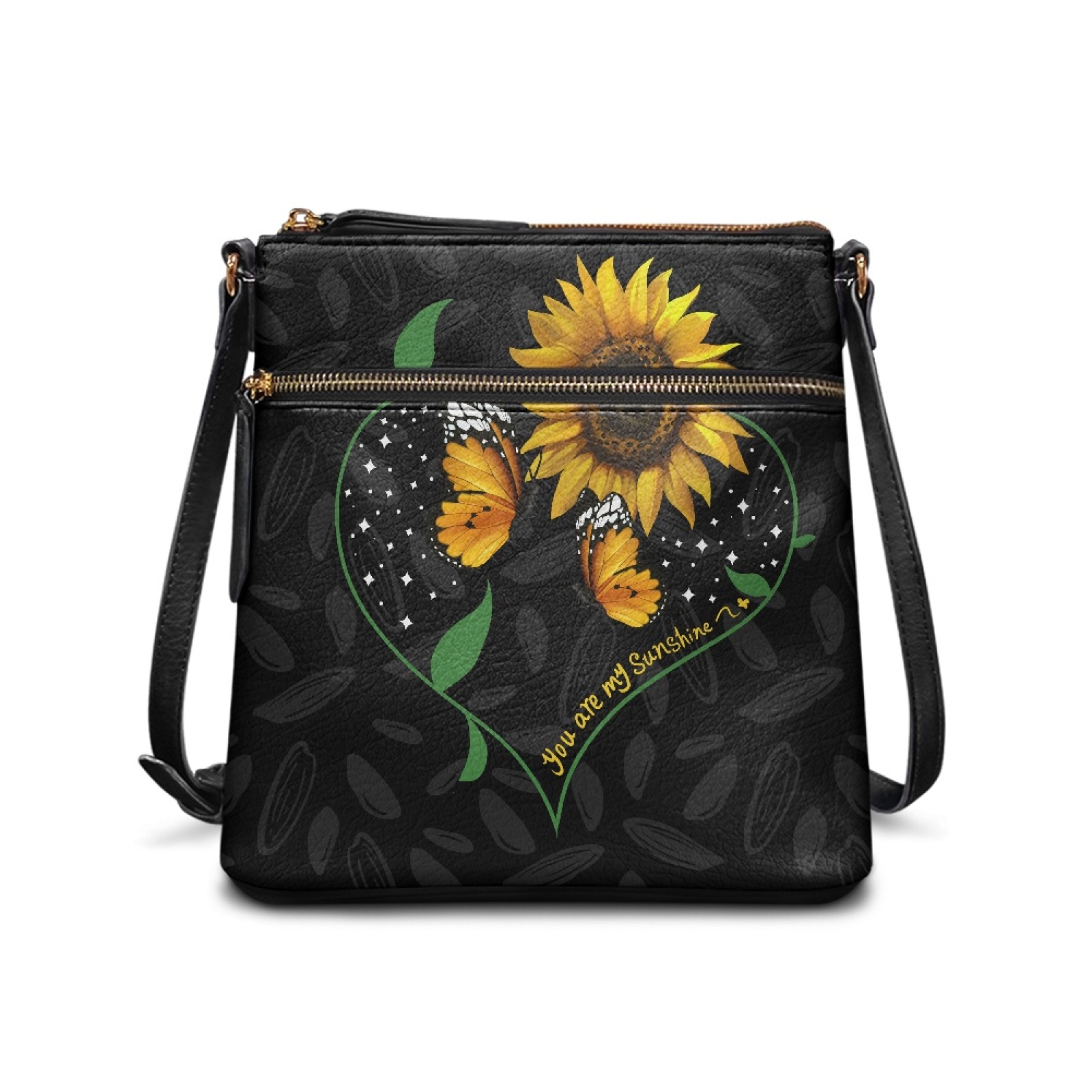LedBack Sunflower Print Leather Women Crossbody Hobo Bag Portable Satchel Purse Multi Pocket Messenger Bag Soft Sling Shoulder Handbag Purse (You Are My Sunshine), Black