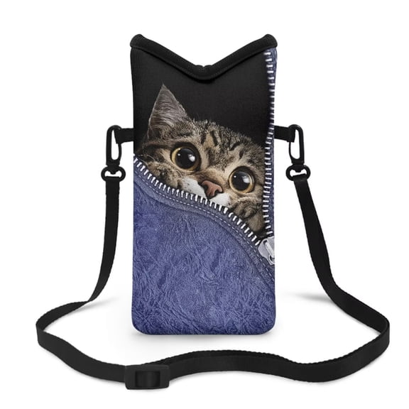 LedBack Tabby Cat Print Crossbody Phone Bag for Woman Waterproof Neoprene Mobile Phone Bag with Adjustable Strap Fit Most of Smartphones, 8 x 4 Inches