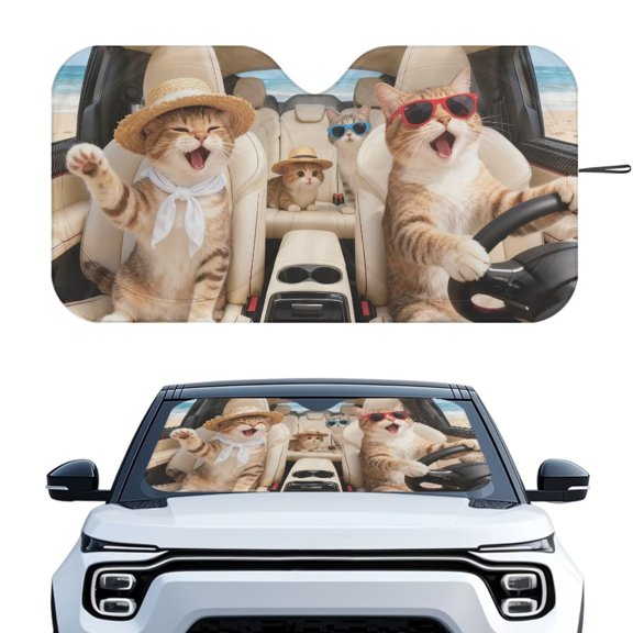 LedBack Tabby Cat Print Sun Reflector for Car Windshield Foldable UV Protection Car Sun Shade Windshield Blocker for Front Window with Storage Bag, Universal Auto Interior Decor