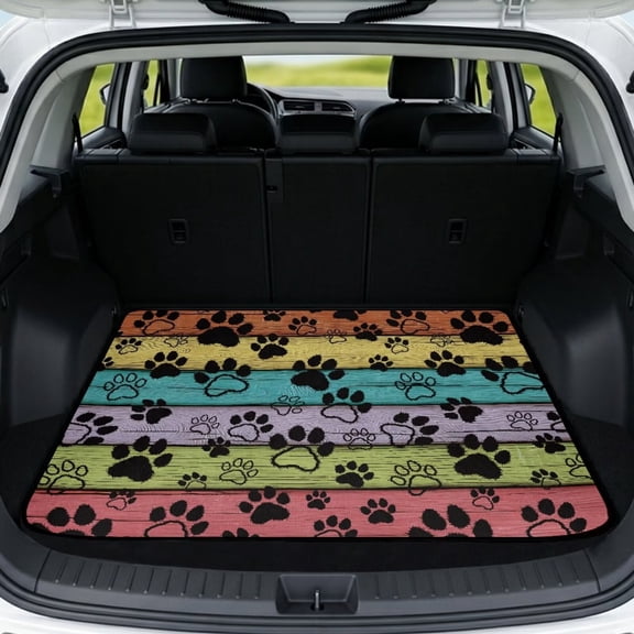LedBack Trunk Mat for Car Dog Paw Wood Print Rear Cargo Mat Universal Heavy Duty Car Trunk Rug Carpet with Non-Slip Backing Scratch-Proof Dog Cargo Protector