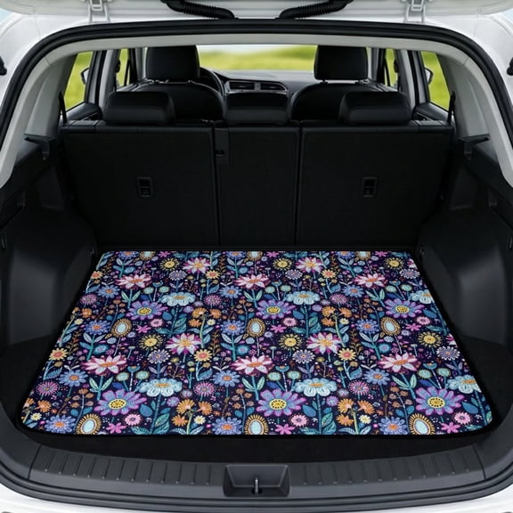LedBack Trunk Mat for Car Hippie Flower Print Rear Cargo Mat Universal Heavy Duty Car Trunk Rug Carpet with Non-Slip Backing Scratch-Proof Dog Cargo Protector