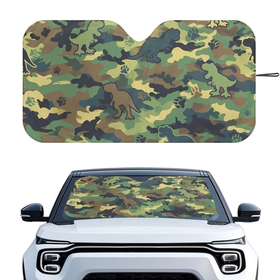 LedBack Universal Fit Car Windshield Sunshade Dinosaur Camo Print Sunshade for Car Windshield Foldable Front Window Shields Sunshades with Storage Bag, Green