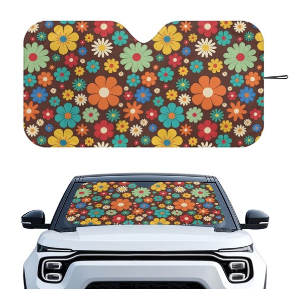 LedBack Universal Fit Car Windshield Sunshade Flower Print Sunshade for Car Windshield Foldable Front Window Shields Sunshades with Storage Bag