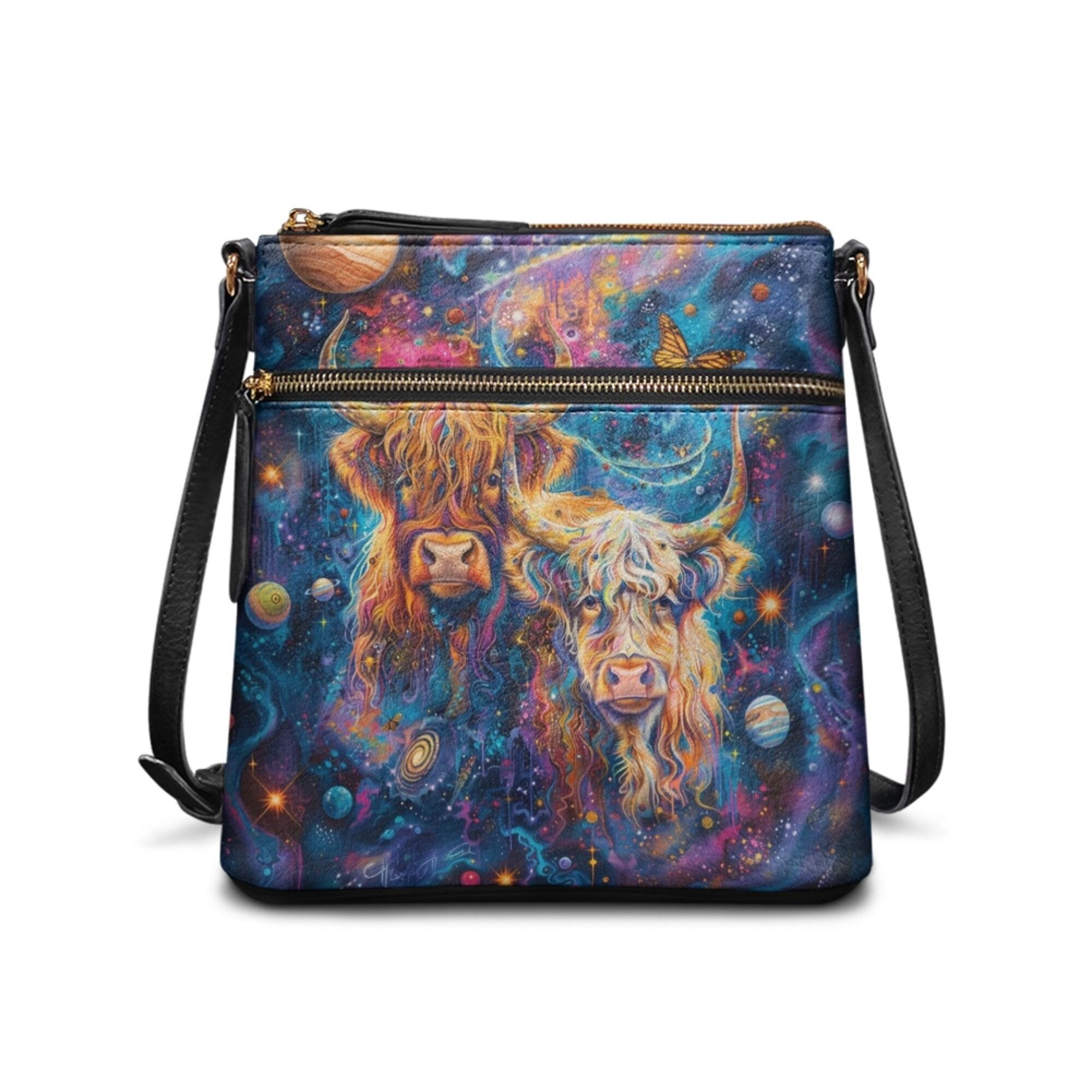 LedBack Women Crossbody Satchel Handbags Galaxy Highland Cow Print Hobo ...