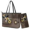 thumbnail image 1 of LedBack Womens Handbag with Wallet Set Sunflower Cow Print Tote Satchel Shoulder Purse with Matching Wristlet Wallet PU Leather Top Handle Handbag with Purse Set of 2, Brown, 1 of 4