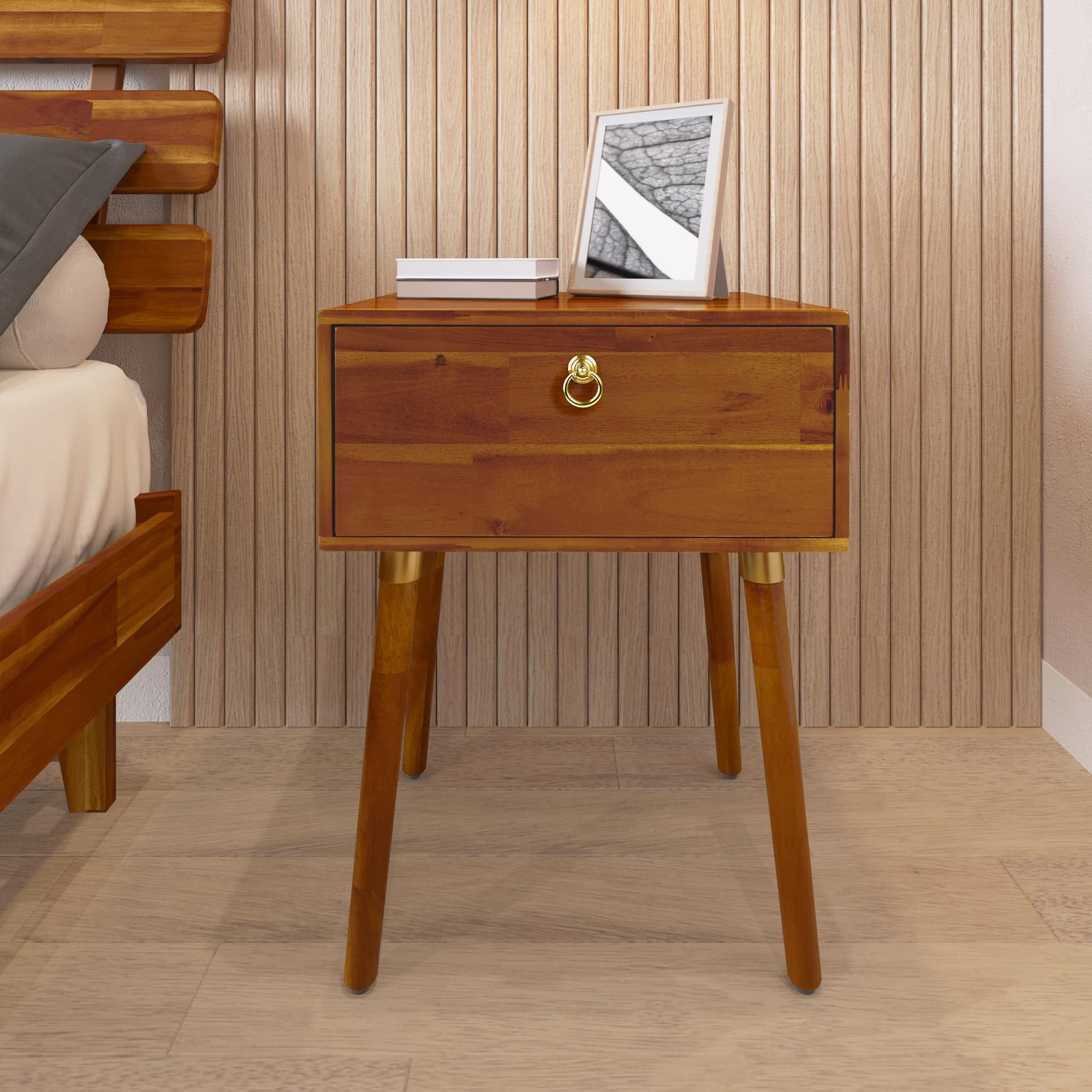 Ledan Nightstand, Modern Style, Solid Acacia Wood, Caramel